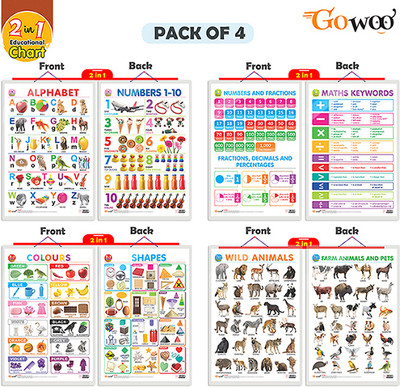 GO WOO Pack of 4 ALPHABET&NUMBER1-10NUMBER&FRACTIONSMATHKEYWORD,COLOURS&SHAPES and MORE(Grey)