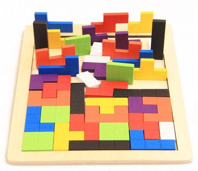 FORSIKHA Wooden Tetris Puzzle Brain Teaser Game Montessori Intelligence Educational Toy(24 Pieces)