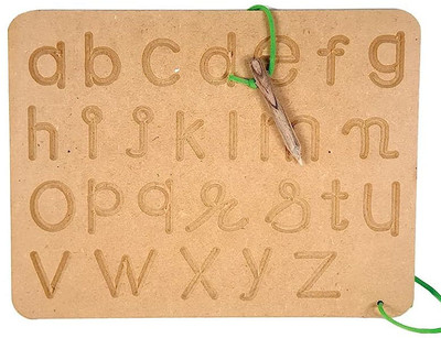 Plus Shine Montessori Learning Writing Practice Slate Wooden Small ABC Tracing Board(Grey)