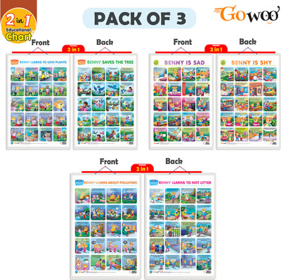 GO WOO Setof3BENNYISSAD&SHYLEARNTOLOVEPLANT&SAVETHETREELEARNABOUTPOLLUTION&NOTTOLITTER(Beige)
