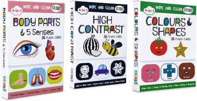 Kyds Play Infant/Toddler Learning Pack - High Contrast, Body Parts, Colours Flash Cards(White)