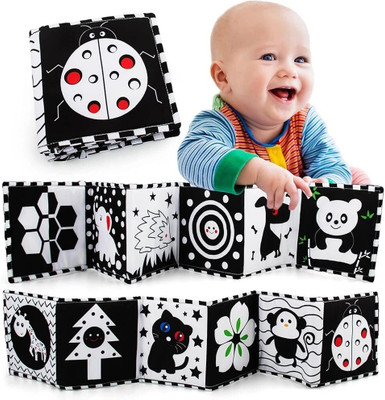 SERPLEX Baby Cloth Book for Newborns 0-6 Months Double Sided Tummy Time Toy for Crib Use(Black)