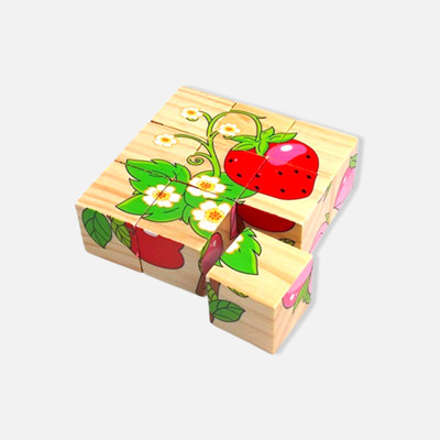 erenjoy 3D Fruit Block Puzzle: 6-in-1 Wooden Cube Jigsaw Toys (Fruits)(Multicolor)