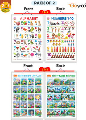 GO WOO Packof2|2IN1ALPHABET&NUMBER1-10&BENNYLEARNSTOLOVEPLANTS&BENNYSAVESTHETREECharts(Pink)
