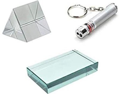 DIYtronics Science Experiment Kit 50 X 50 mm Equilateral Glass Prism, Slab , Laser Light(White)