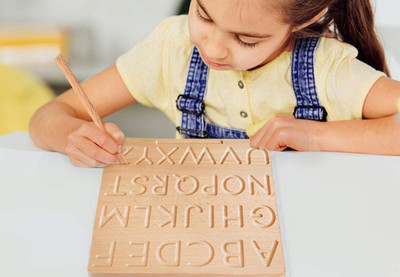 Plus Shine Educational Slate Board Alphabets Hand Writing Practice Tracing Slate Board Toy(Beige)