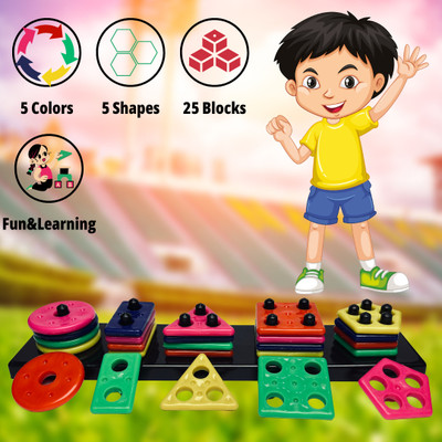 LEVIATHAN TOY 5 DIFFERENT SHAPE WITH 5 DIFFERNET COLORS EACH, 1 BASE PLATE(Multicolor)