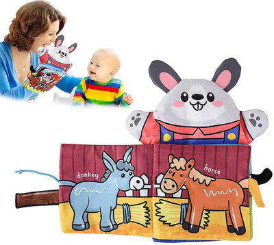Verilux Rabbit Hand Puppet Cloth Book for Babies 0-12 Months Soft Washable Sensory Toy(Red)