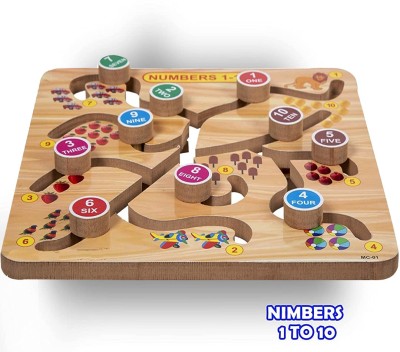 Plus Shine Number/Counting 1-10 Maze Matching Practice Board Game Wooden Maze Chase Puzzle(Beige, Multicolor)