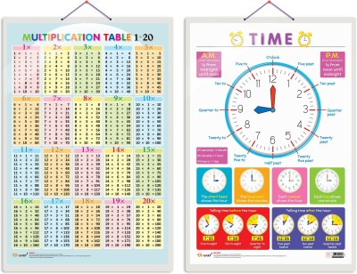 Gift Pack Of 2 Multiplication Table 1-20 And TIME Charts | Wall Posters For Room Decor High Quality Paper Print With Hard Lamination (20 Inch X 30 Inch, Rolled)(Hardcover, Sahil)