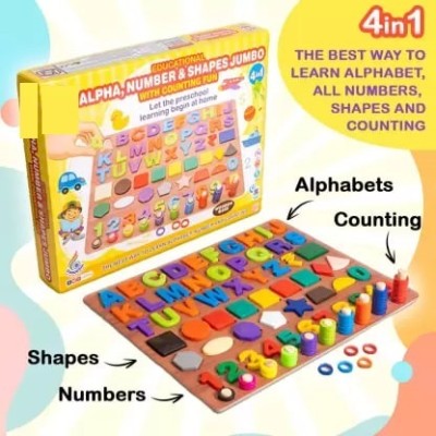 zokato 4 in 1 Educational Alpha Number And Shapes Jumbo .(Multicolor)