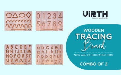 Virth Capital and Small Alphabet with Numbers Writing Practice Wooden Tracing Boards(Brown)