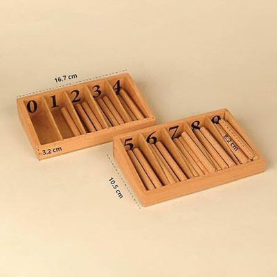 Playbox Montessori Wooden Spindle Box Math Learning Number Recognition & Counting Toys(Brown)