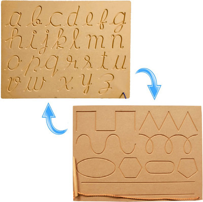 Lkbhub Small Cursive & Pattern Wooden Tracing Board with Pencil for Kids(Brown)