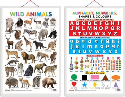 GO WOO Pack of 2 Wild Animals and Alphabet, Numbers, Shapes &Colours Educational charts(Multicolor)