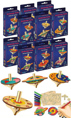 FUNVENTION DIY Spinning top Kits (Solar System) for Little Scientist Pack of 12 for Kids(Multicolor)