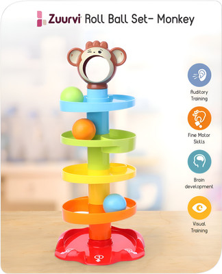 Zuurvi 5 Layer Rolling Ball Drop & Swirling Tower Toy with 3 Rattle Balls for Toddlers(Multicolor)