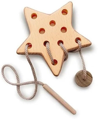 XSOURCE Wooden Lacing Toy for 2 Years Toddler Skills Development Toy for Toddlers(Beige)
