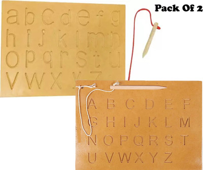 SHALAFI Combo Capital Alphabet Tracing Board+Small Alphabet Writing Practice Slate Game(Beige)