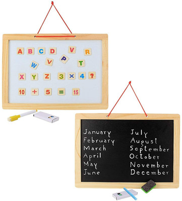 JUBLYN Wooden Slate Wooden Frame Magnetic Double Sided Slate Writing Drawing White(Multicolor)
