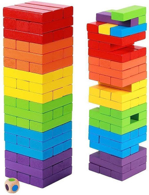 TOYTONIC 54 Pcs Colourful Jenga Wooden Block Stacking Game(Multicolor)
