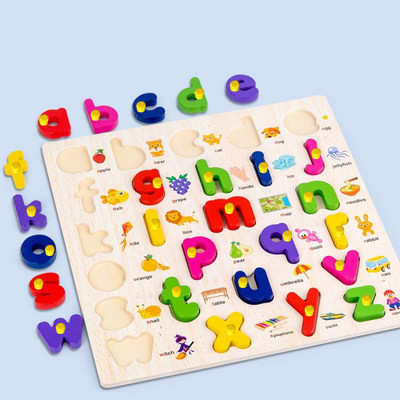 SHALAFI 3D Small Alphabet & Number Board Puzzles with Pictures Educational Learning Toys(Beige, Multicolor)