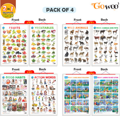 GO WOO Pack of 4 FRUITS&VEGETABLES,WILD&FARM ANIMALS&PETS, and MORE(Multicolor)