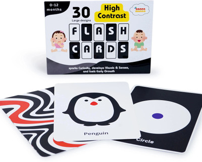 NannaMunna High Contrast Flash Cards-Large, for Babies/Infants 30 Visual Stimulation Images(Black, White)