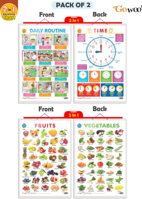 GO WOO Packof2|2IN1DAILY ROUTINE AND TIME & 2 IN 1 FRUITS&VEGETABLESCharts(Purple)