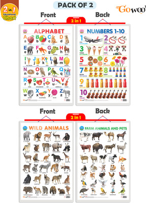 GO WOO Pack of2| 2 IN 1 ALPHABET AND NUMBER 1-10 and 2 IN 1 FRUITS AND VEGETABLESCharts(Blue)