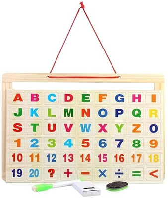 FIDELITY WoodenFrame Double Sided Magnetic Whiteboard and BlackSlate w/Alphanumeric signs(Black, White)