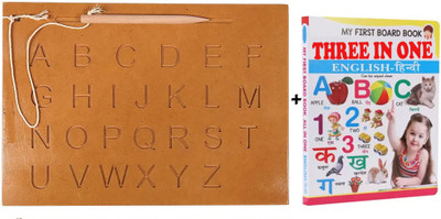 SHALAFI ABC Trace Alphabet Writing Practice Tracing Boards Kids Learning Slate+3in1 Book(Brown, Multicolor)