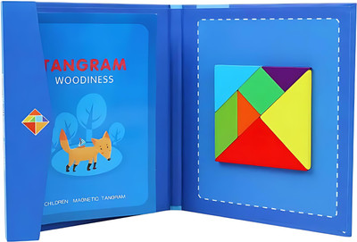 LittlePaws Wooden Tangram with Magnetic Puzzle Book with Solution, Challenge IQ for Kids(Blue)