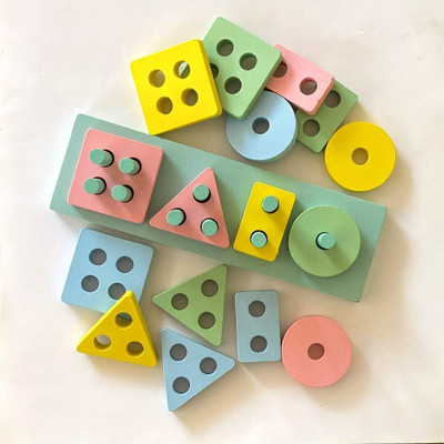 Minileaves Wooden Shapes Geometric Board|Sorting and Stacking Montessori Education Toy(Multicolor)