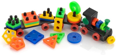 VrajVilla Geometric Shape Train withColourful Blocks for Kids Stacking, and sorting(25 Pieces)