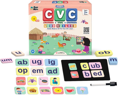 GiniMini CVC Word Builder – Letter Tiles & Board for Kids to Read & Spell 3 4 6 Yrs(Multicolor)