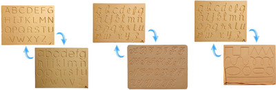 REWASHREE CRAFT WORLD Wooden Tracing Board & Pancil 2 In 1 Capital & Small, Cursive, Pattern & Cursive(Brown)