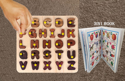 SHALAFI in Shape AtoZ Educational Learning Toys Alphabet and Number Puzzle Board +Book(Beige, Multicolor)
