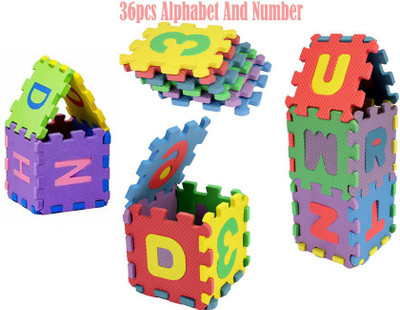 HIGHSEAS Learning Toy Games Alphabet ABCD&0-10 Blocks 36 Pieces Puzzle Foam Mat for Kids(Multicolor)