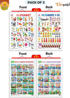GO WOO Packof2|2IN1ALPHABET&NUMBER1-10&BENNYLEARNTORECYCLE&BENNYTEACHESTOSAVEWATERChart(Red)