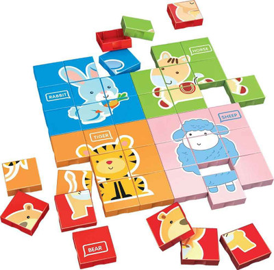 RVM Toys 90 Pcs Set of 10 Animal Plastic Puzzle Block Infants Toddles Age 1-5 Preschool(Multicolor)
