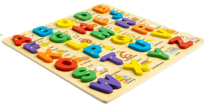 Plus Shine Wooden Capital Alphabets Letters Learning Educational Tray Toy with Pictures(Beige, Multicolor)