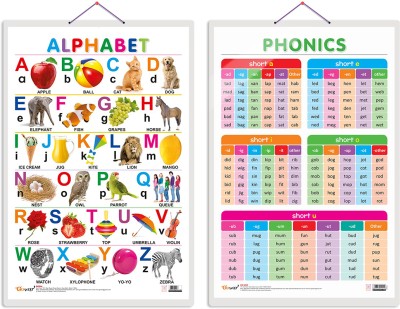 GO WOO Pack of 2 Alphabet and PHONICS - 1 Educational charts with Lamination(Blue)