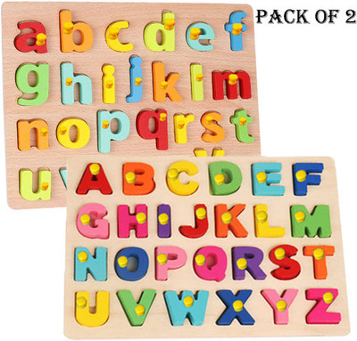 SHALAFI Pack Of 2 Learning Toys Alphabet AtoZ Capital/Small Letter Learning Puzzle Board(Beige, Multicolor)