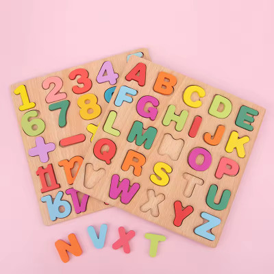 MARA BOMMAI Wooden Puzzle Set | 3D Capital Alphabets And Numbers | Educational Toys For Kids(Multicolor)