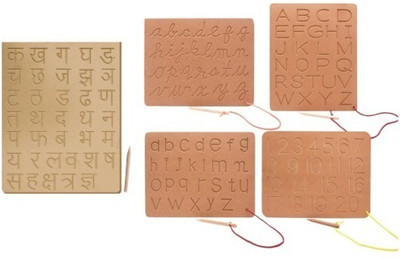 REWASHREE CRAFT WORLD Wooden Tracing Board with Dummy Pencil Alphabet and 1-20, Vernamala (Pack of 5)(Brown)
