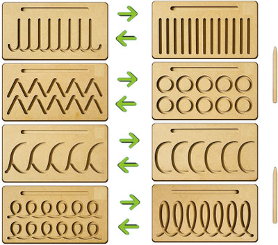 REWASHREE CRAFT WORLD Kids Tracing Wooden Board with Pencil (Set of 8 Multi Pattern) (4 Pieces Only)(Brown)
