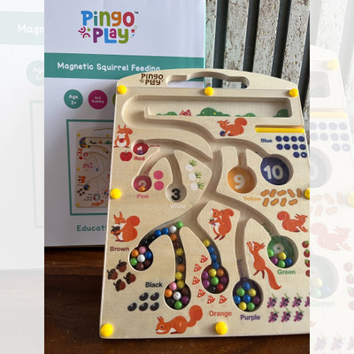 Pingo Play Premium Wooden Magnetic Feeding Game | Montessori Numbers & Colors Learning Toy(Multicolor)