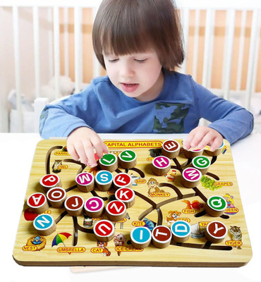 SHALAFI Alphabet Tracing Board Game Learning&Education Toy Alphabet Maze Puzzle for Kids(Beige, Multicolor)