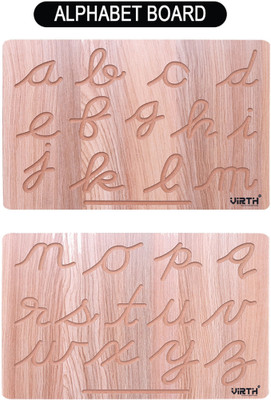 Virth Cursive Alphabet Wooden Board With Dummy Pencil(Brown)